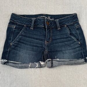 American Eagle Outfitters Dark Blue Rolled Hem Denim Shorts